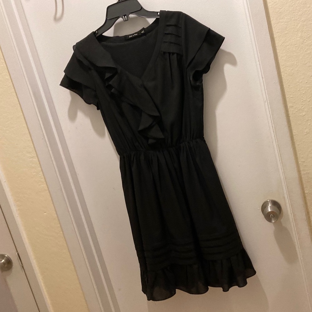 Pretty Black Dress w/ Ruffles and Pleats Details
